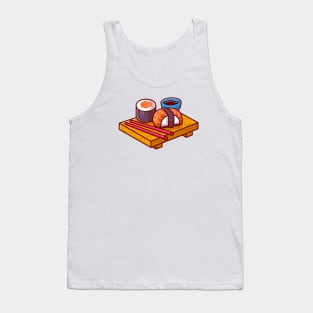 Sushi With Chopstick Cartoon Illustration Tank Top